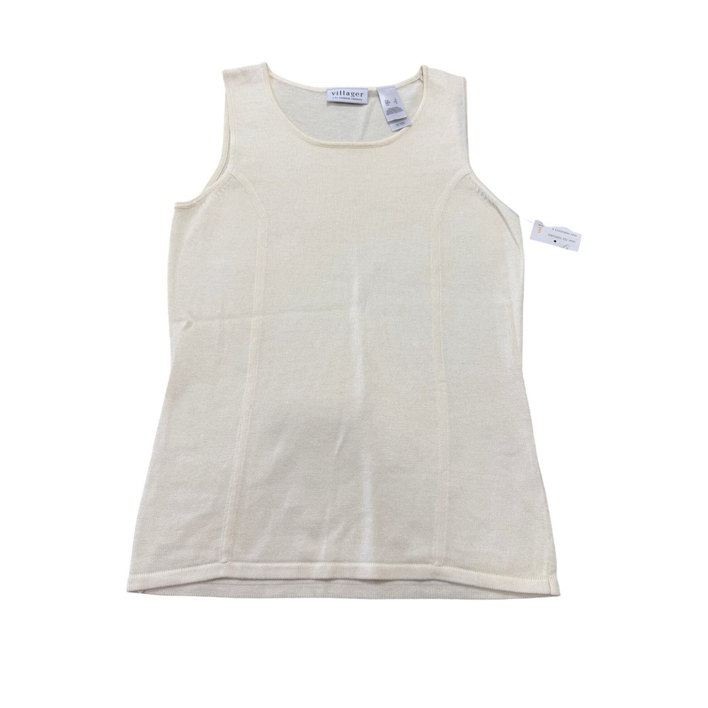 Villager Liz Claiborne Knit Tank Top Shell Womens S Popcorn Cream Vintage NWT